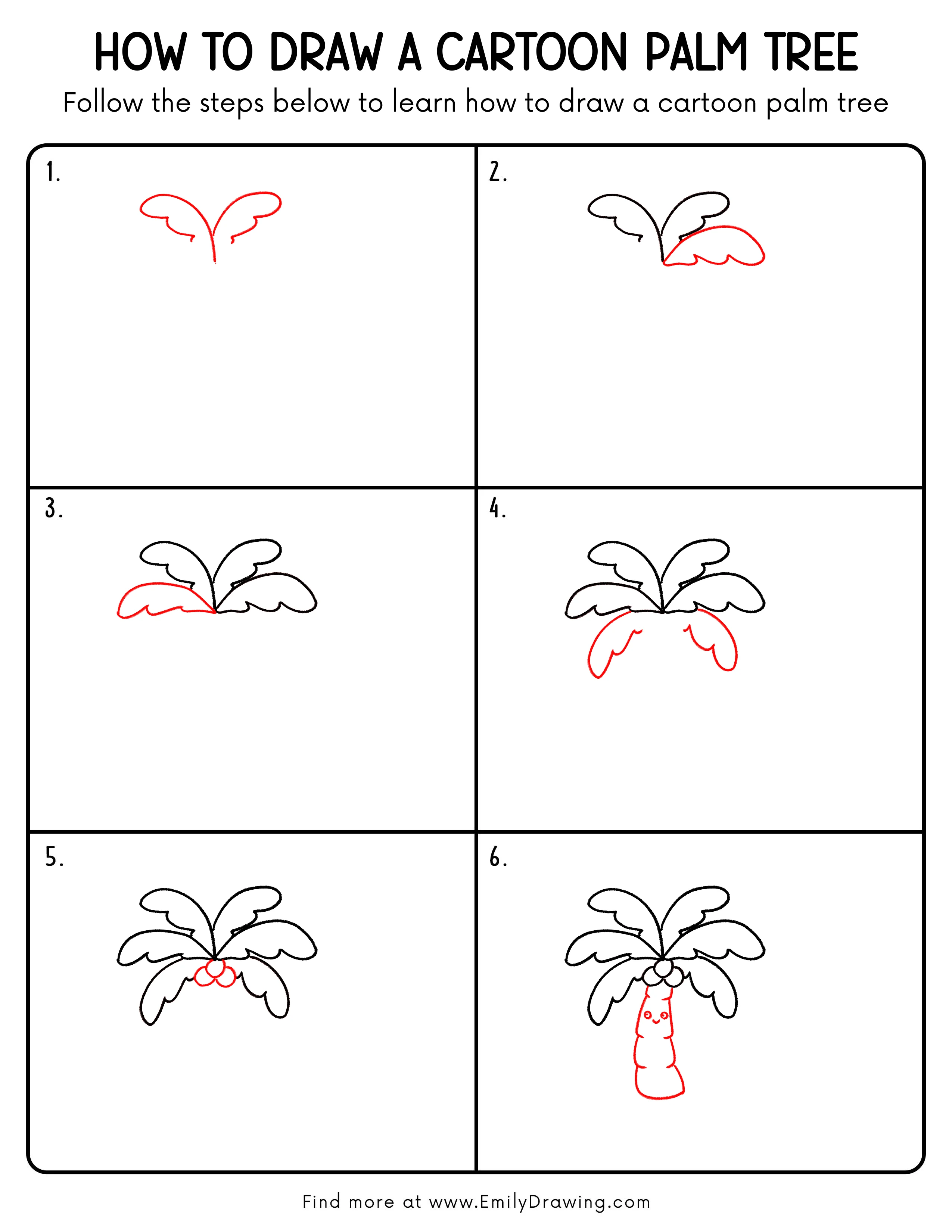 Printable Cartoon Palm Tree Drawing Guide